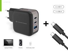 ALTHEA17B 3-Port 67W GaN USB-PD-Ladegerät mit USB-C-Ladekabel, USB-C x 2, USB-A x 1, QC 3.0, PPS