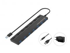 HUBBIES19BP 7-Port USB 3.0 Hub with 5.0V/3.0A Power Adapter, 90cm Cable, Individual Power Switch, USB 3.2 Gen 1