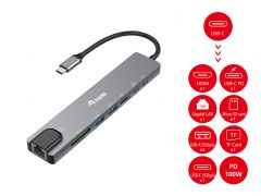 133497 USB-C 8-in-1 Multifunktionaler Adapter, HDMI 4K/30Hz, Gigabit-LAN, USB-A x 2, USB-C x 1, SD/TF, 100W USB PD