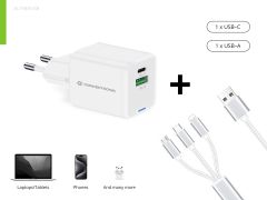 ALTHEA16W 2-Port 33W GaN USB PD Charger with 3-in-1 Charging Cable, USB-C x 1, USB-A x 1, QC 3.0, PPS, PD 3.0