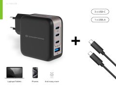 ALTHEA18B 4-Port 100W GaN USB PD Charger with USB-C Charging Cable, USB-C x 3, USB-A x 1, QC 3.0, PPS, PD 3.0