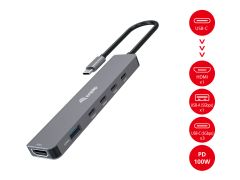 133500 USB-C 6-in-1-Multifunktionsadapter, HDMI 4K/30Hz, USB-C x 4, USB-A x 1, 5 Gbit/s, 100 W USB PD