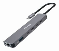 133500 USB-C 6 in 1 Multifunctional Adapter, HDMI 4K/30Hz, USB-C x 4 , USB-A x 1, 5Gbps, 100W USB PD