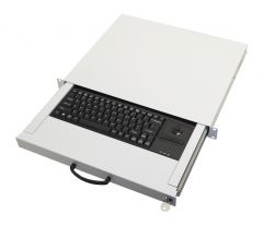 260612 Cajón para teclado de 19" con teclado US + Trackball, gris claro RAL7035