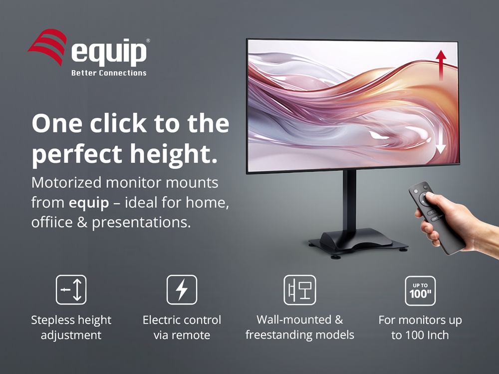 Shop electric monitor and TV mount online – premium motorized stand from equip Buy motorized monitor and TV mount online – electric height adjustable